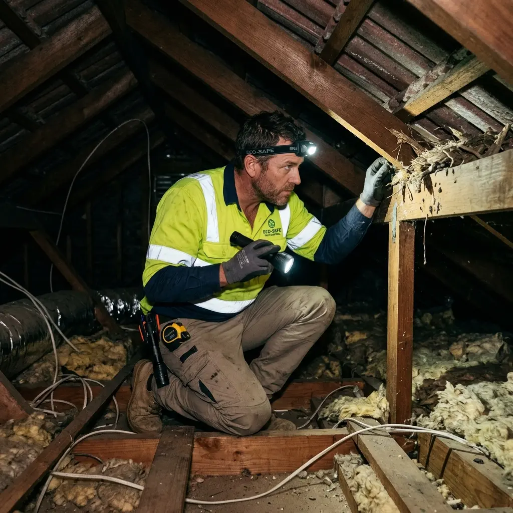 Technician inspecting a roof cavity for a dead animal in Westmeadows