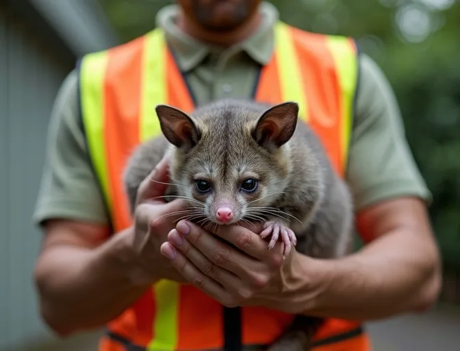 Animal handler safely recovering a deceased possum in Westmeadows