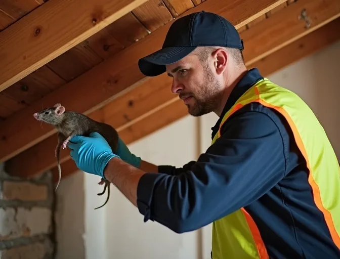 Technician inspecting a roof cavity for a dead rat in Westmeadows